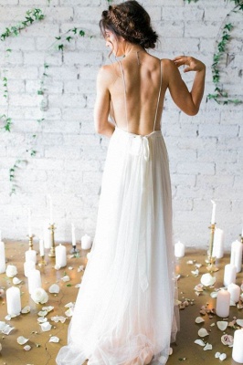 Chiffon V-Neck Beach Elegant Sleeveless Long Wedding Dresses  Online_3