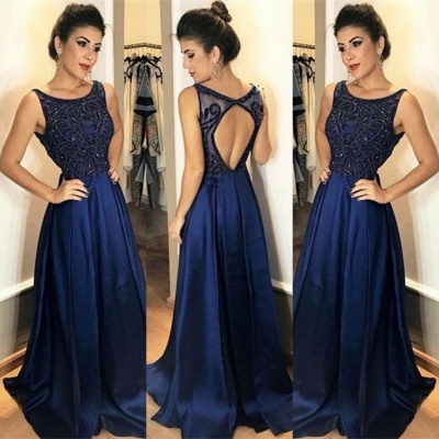 Elegant Sleeveless NavyProm Dress Long Chiffon Party Gowns With Beads_3