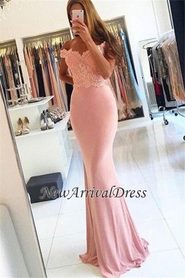 Sheath Spandex  Off-the-shoulder Sexy Lace Beading Long Pink Evening Dresses_5