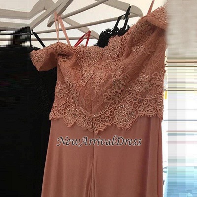 Sheath Spandex  Off-the-shoulder Sexy Lace Beading Long Pink Evening Dresses_3