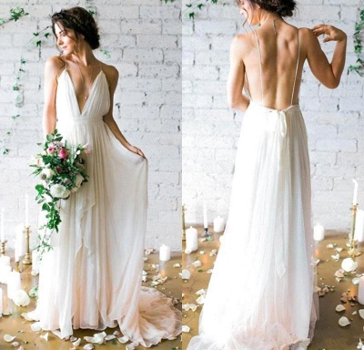 Chiffon V-Neck Beach Elegant Sleeveless Long Wedding Dresses  Online_4