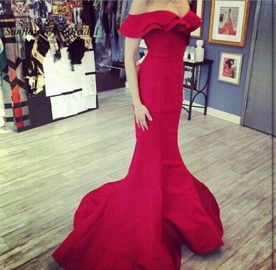 Fashion Red Off-the-shoulder Mermaid Long Prom Dress_3