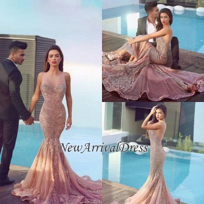 Sheer Sequins Jewel Sleeveless Mermaid Pink Sparkling Gorgeous Evening Dress_1
