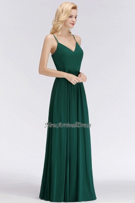 Vestido de dama de honor verde oscuro con tirantes finos y gasa elegante_1