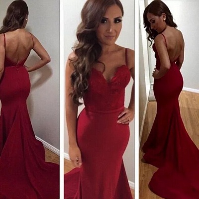 Long Mermaid Prom DressesSpaghettis Straps Sweetheart Neck Backless Sexy Evening Gowns_3