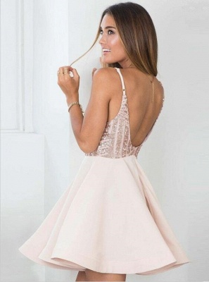 Sexy Sequined Spaghetti Strap Open Back Homecoming Dress | Short Party Gown_3