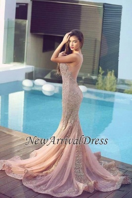 Sheer Sequins Jewel Sleeveless Mermaid Pink Sparkling Gorgeous Evening Dress_3
