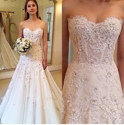 Gorgeous A-Line Sweetheart New Arrival Lace Appliques Wedding Dresses_3