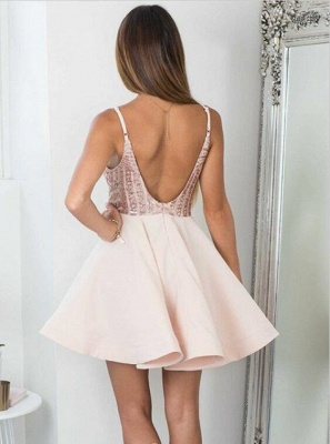 Sexy Pailletten Spaghetti-Träger Open Back Homecoming Dress | Kurzes Partykleid_4