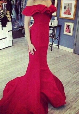 Fashion Red Off-the-shoulder Mermaid Long Prom Dress_1