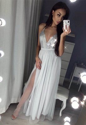 Elegant V-Neck Halter Prom Dress |Sequins Chiffon Evening Dress_3