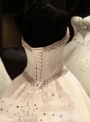 Robes de mariée robe de bal de luxe cristaux de cou chérie lacets dos train cathédrale robes de mariée_6
