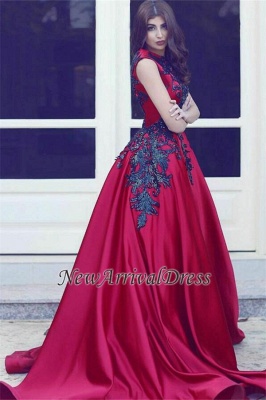 Evening Sleevess Red High-Neck Lace Elegant  Black Long-Train Dresses MH078_3