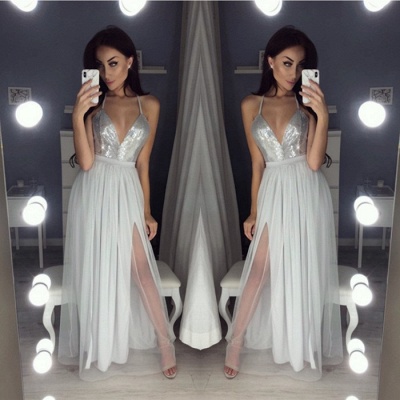 Elegant V-Neck Halter Prom Dress |Sequins Chiffon Evening Dress_4