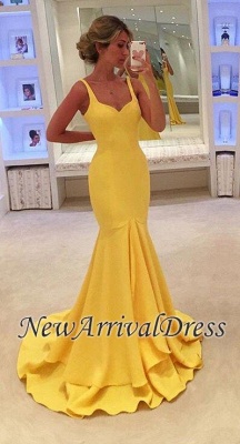 Tiered Mermaid Yellow Spaghetti-Straps Simple Prom Dress_3