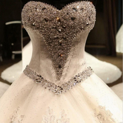 Luxury Ball Gown Wedding Dresses  | Sexy Sweetheart Neck Crystals Cathedral Train Bridal Gowns_4