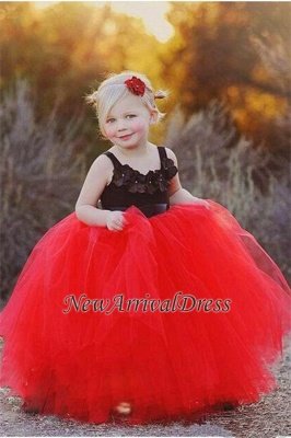 Ball Gown Flower Straps Black New Tulle Red Pageant Flowers Girl Dress_3