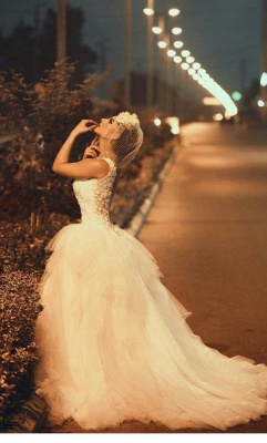 Glamorous Straps Elegant Lace Appliques Mermaid Wedding Dress  Floor Length_2
