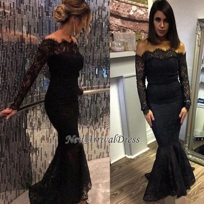 Off-shoulder Elegant Lace Black Prom Dress | Long Sleeve Prom Dress_1