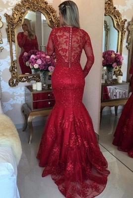 Luxury Sexy Mermaid Lace Evening Dresses | V-Neck Long Sleeves See Through Prom Dresses_3