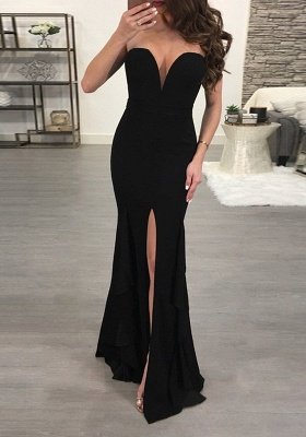 Robe de soirée noire sexy chérie | Robe de bal sirène 2021 avec fente_1