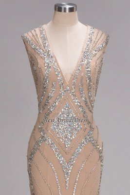 V-Neck Long Gorgeous Mermaid Crystal Sleeveless Beadings Prom Dress_6