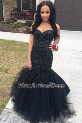 Dress Tulle Mermaid Beading Sexy Prom Black Sleeveless Evening Gown_1