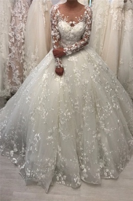 De encaje de manga larga vestido de bola vestidos de novia 2021 | Apliques De Tul Pura Vestidos De Novia online_1