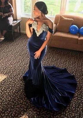 Robe de bal sexy avec appliques en dentelle sirène à épaules dénudées | Robe de soirée sirène_1