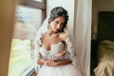 Custom Made Tulle Princess Beadings Sweetheart Wedding Dress Cheap_1