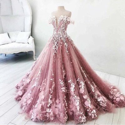 Fairytale Floral Puffy Prom Dresses | Off-The-Shoulder Lace Appliques Quinceanera Dresses_3