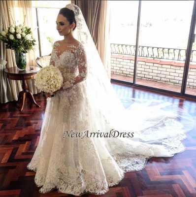 Tulle Beadings Sleeve Royal Long Glamorous Wedding Dress_1