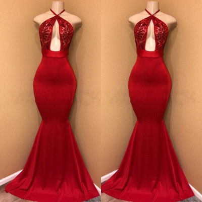 Vestido de fiesta de lentejuelas rojas sexy | Vestidos de fiesta de noche con cuello halter de sirena BA8975_3