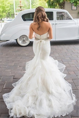 Sweetheart Mermaid Tulle Wedding Dresses Cheap Elegant Bridal Dresses with Crystal Belt_3