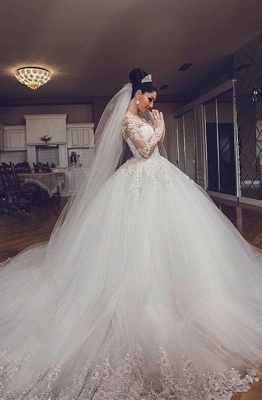 Luxurious Tulle Elegant Long Sleeve  Online Sweetheart Ball Gown Wedding Dresses_2