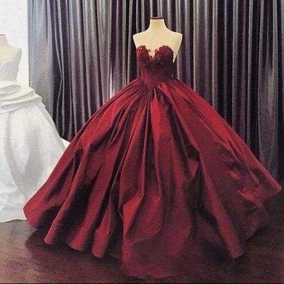Elegant Sweetheart Ball Gown Evening Dress | Sleeveless Appliques Burgundy Prom Dresses_3