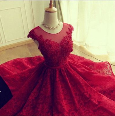 Delicate Red Lace AppliquesSexy Short Homecoming Dresses Mini with Cap Sleeve_4