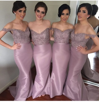 Elegant Lace Appliques Bridesmaid Dresses Mermaid Off-the-Shoulder Prom Dress_2