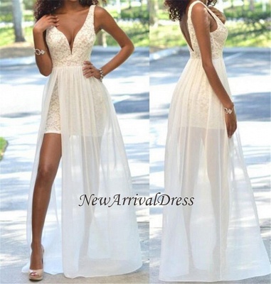 Lace Deep-V-Neck Sheath Open-Back Sleeveless Sexy Prom Dress_1