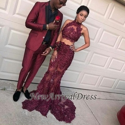 Lace Halter Burgundy Prom Dress, burgundy prom dress online_1