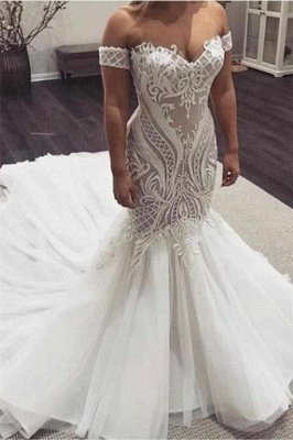 Off The Shoulder Mermaid Appliques Wedding Dresses | Sleeveless  Bridal Gowns_1