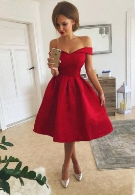 Modern Red Off-the-shoulder Short Homecoming Dress | Knee-length Party Gown_1