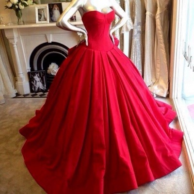 Red Wedding Dresses Online Ball Gown Sweetheart Strapless Sleevesless Floor Length Bridal Wears_1