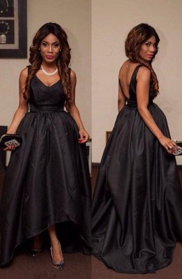 Modern Black Straps Sleeveless A-line Backless Prom Dress_1