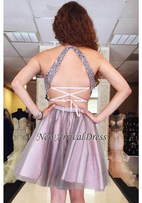 Lace Tulle Sexy A-Line Homecoming Dresses Pieces Lavender Halter Two Cocktail Dresses_3
