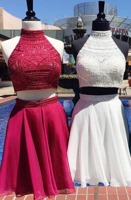 Delicate Two Piece Custom Made A-line Beads High Neck Sexy Short Homecoming Dresses_1