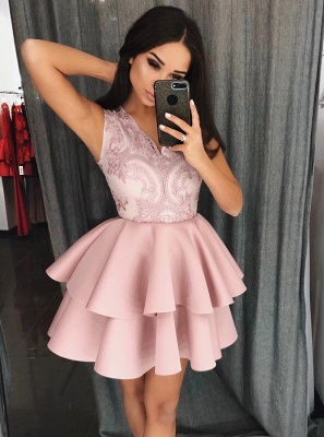 Newest Lace Ruffled A-line Sleeveless Short Homecoming Dress_3
