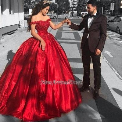 Off-the-Shoulder Ball Gown Red Evening Dress | Lace Prom Dress_1