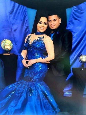 Royal-Blue Long-SleeveProm Dress | Mermaid Lace Evening Gowns_3