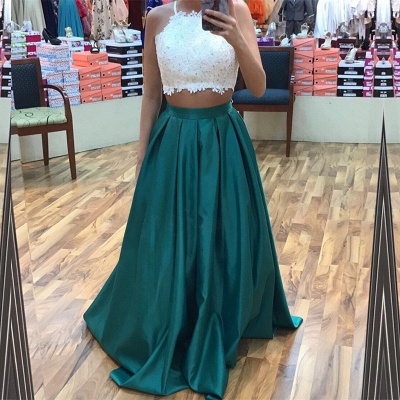 Modest Beading A-line Two Piece Halter Sleeveless Prom Dress_3